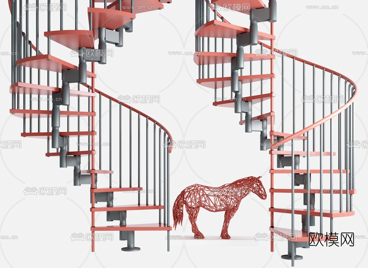 工业风旋转楼梯3d模型下载