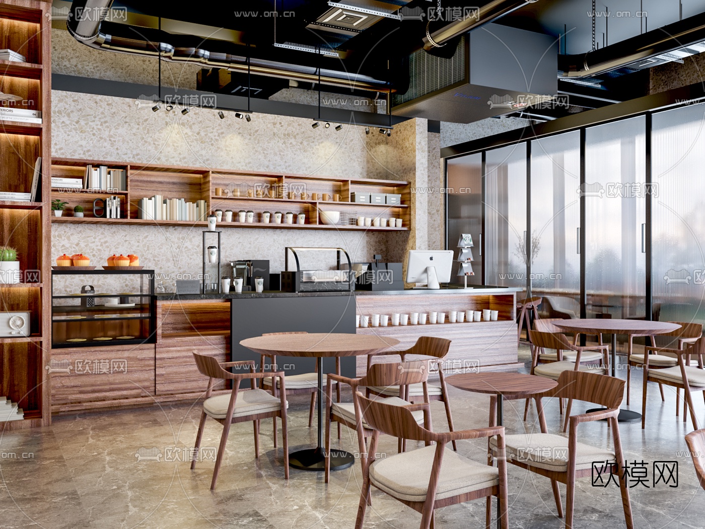 现代咖啡厅su模型下载（渲染图2）