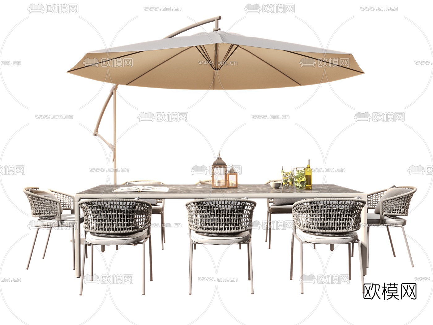 现代户外餐桌椅su模型下载（渲染图1）