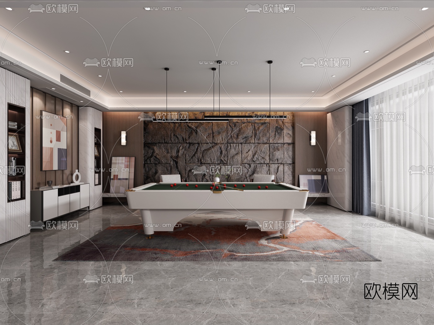 现代台球室3d模型下载（渲染图1）