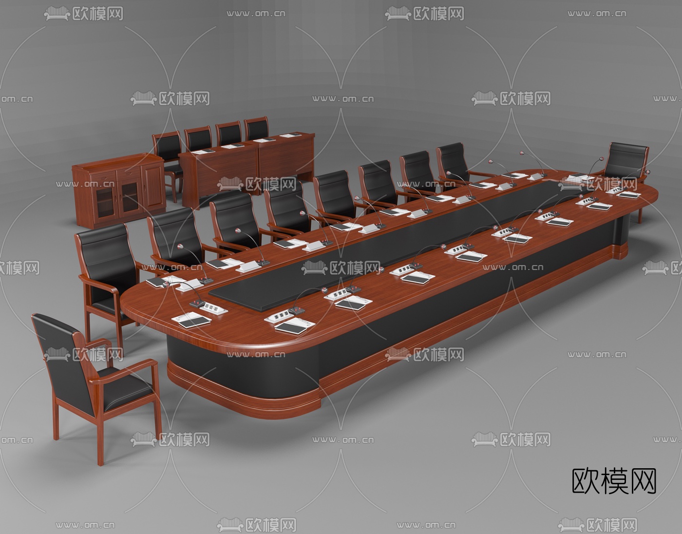 新中式实木会议桌椅3d模型