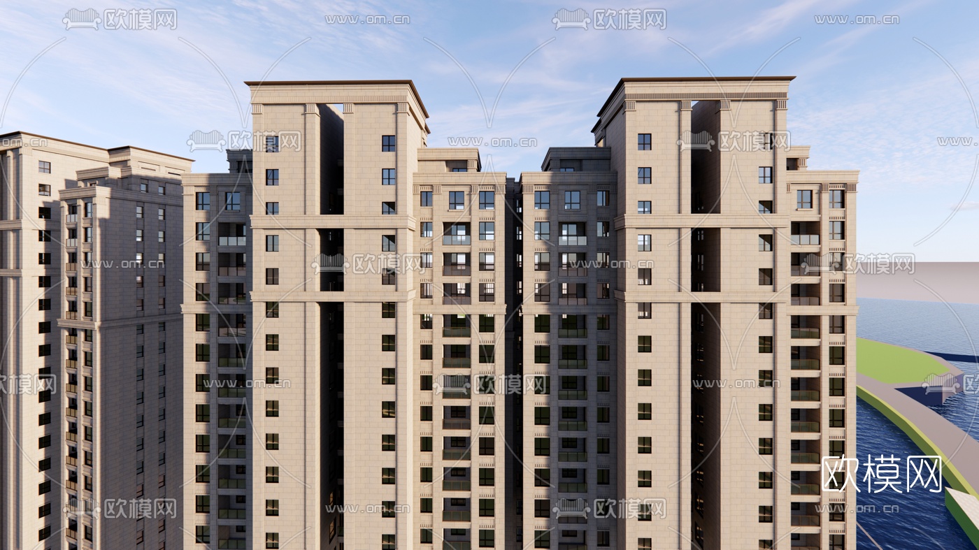 新古典高层公寓楼外观su模型下载（渲染图4）