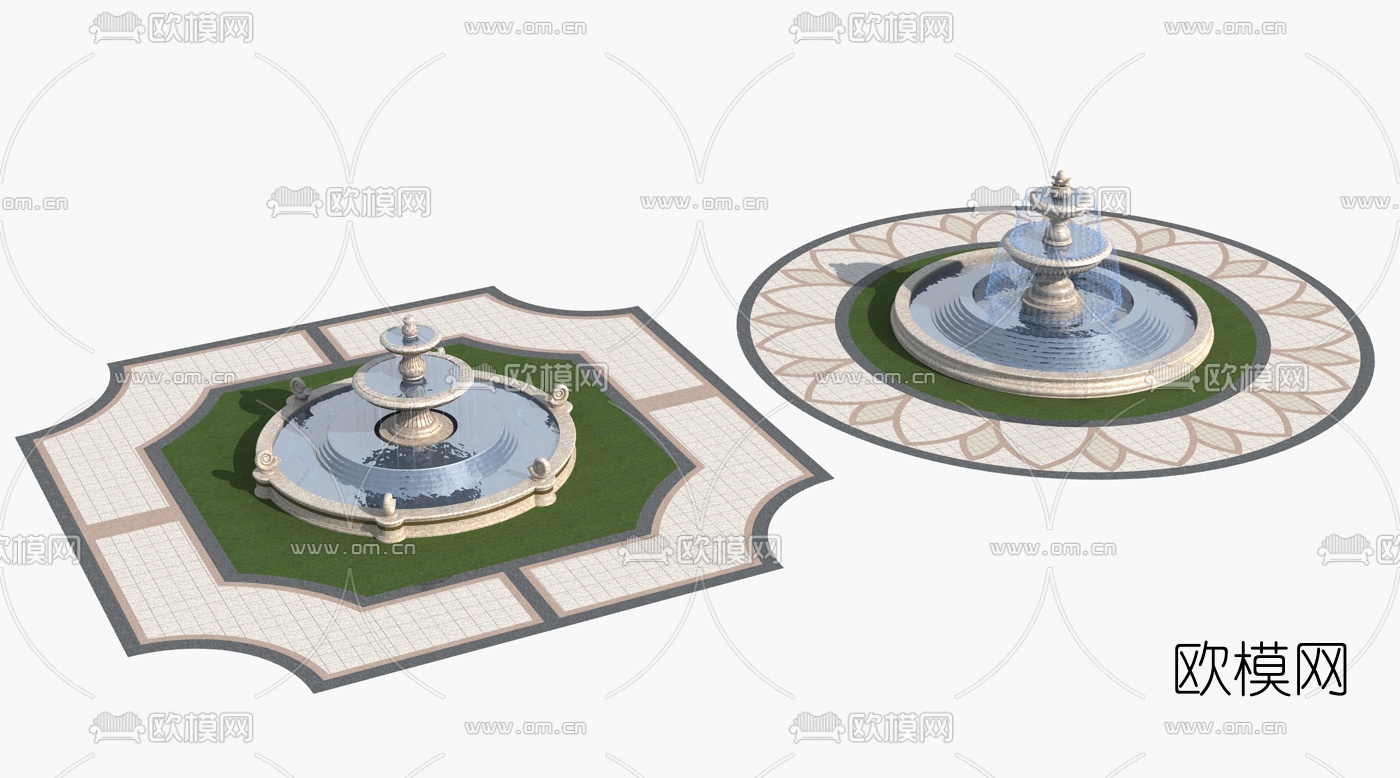 欧式圆形喷泉水景3d模型下载