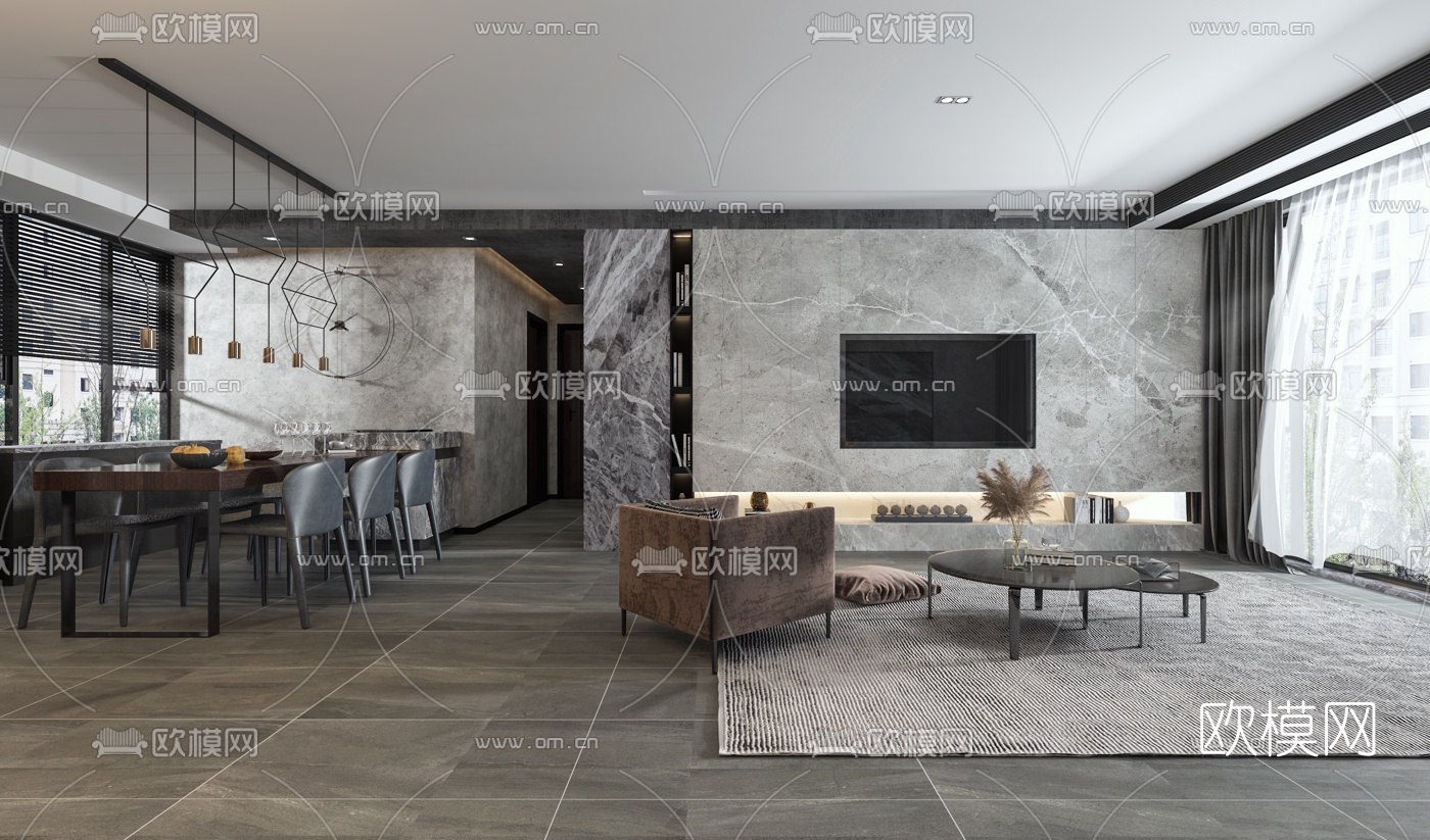 现代简约客厅餐厅3d模型