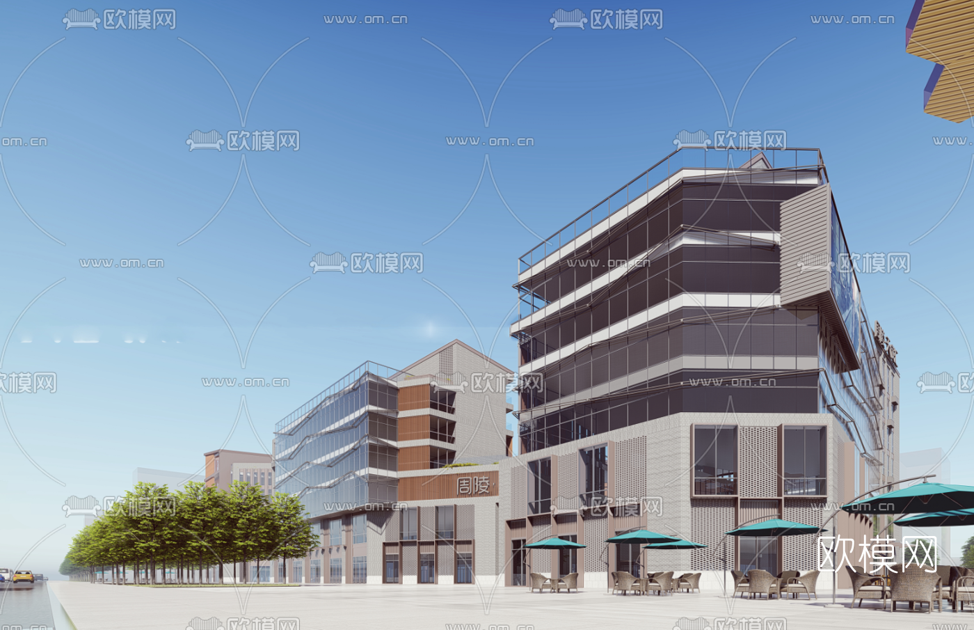 现代商业街su模型下载（渲染图4）