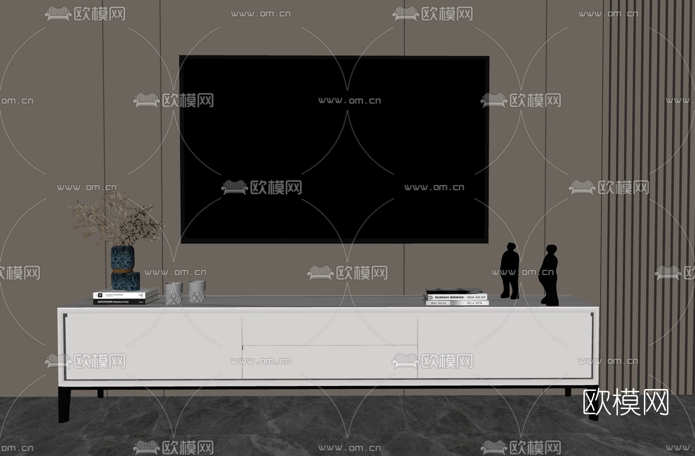 现代轻奢电视柜su模型下载（渲染图2）