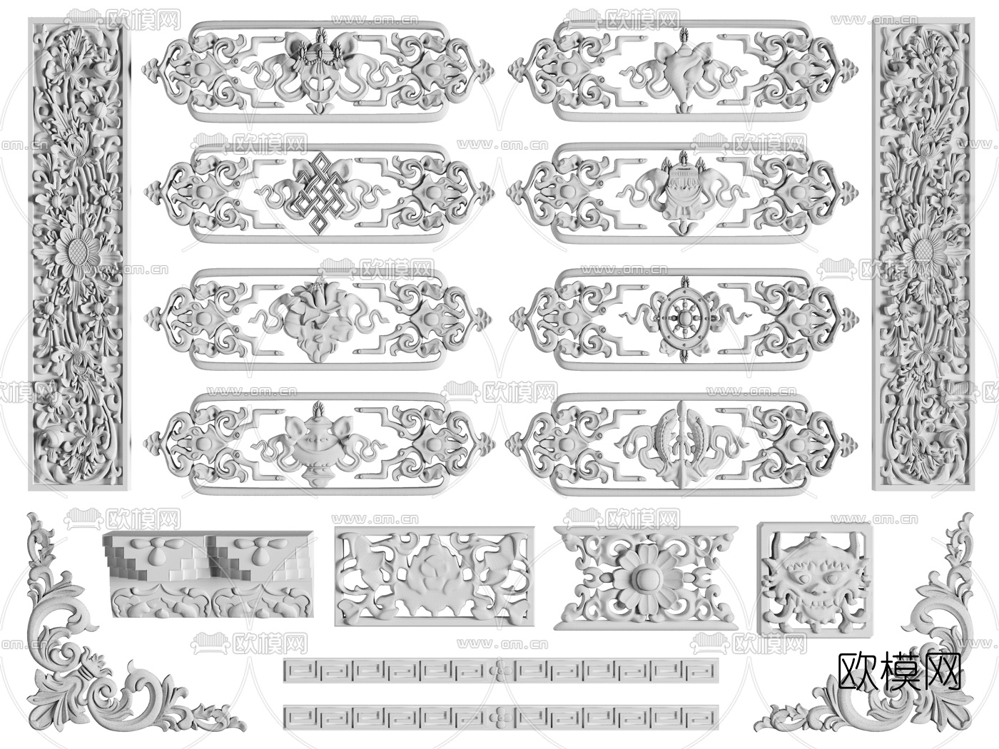 东南亚雕花民族花边角组合3d模型下载（渲染图2）