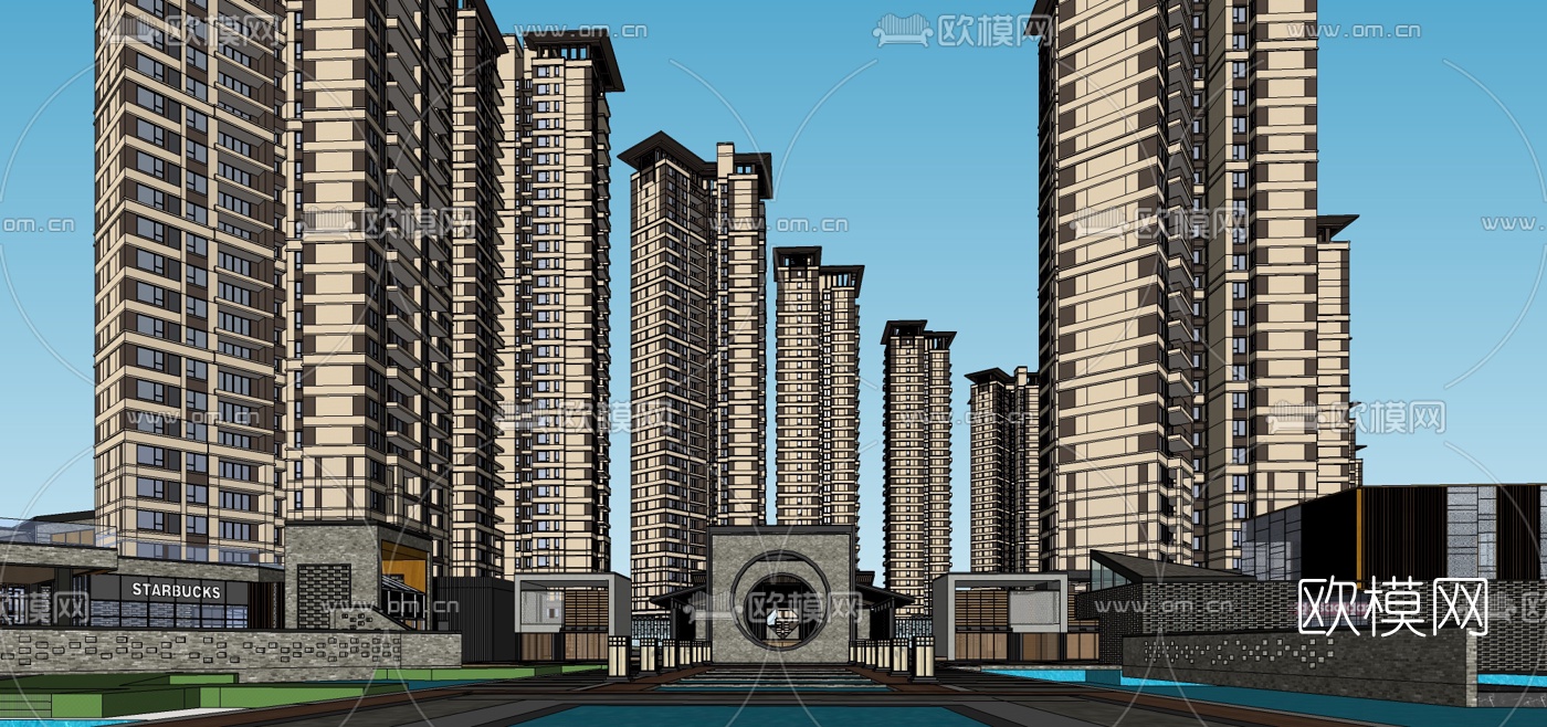 新古典高层公寓楼su模型下载（渲染图4）