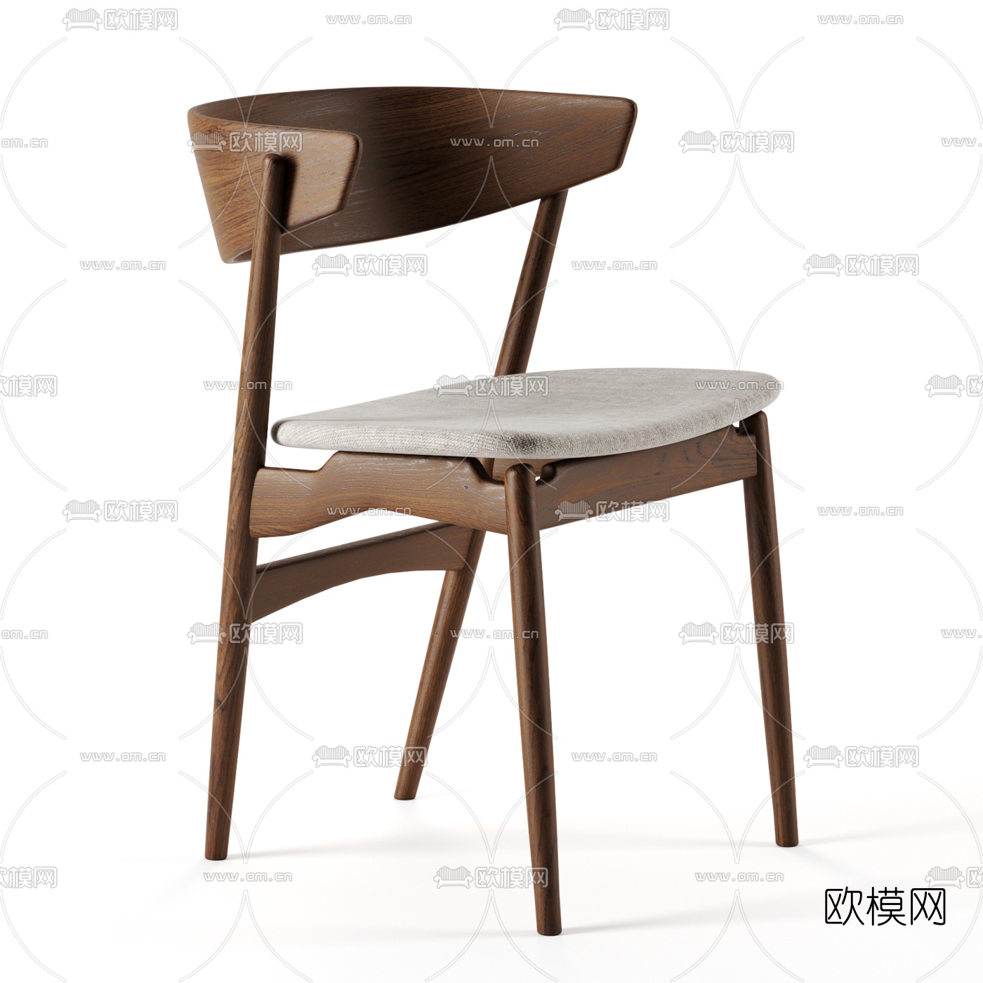 北欧原木单椅3d模型下载（渲染图1）