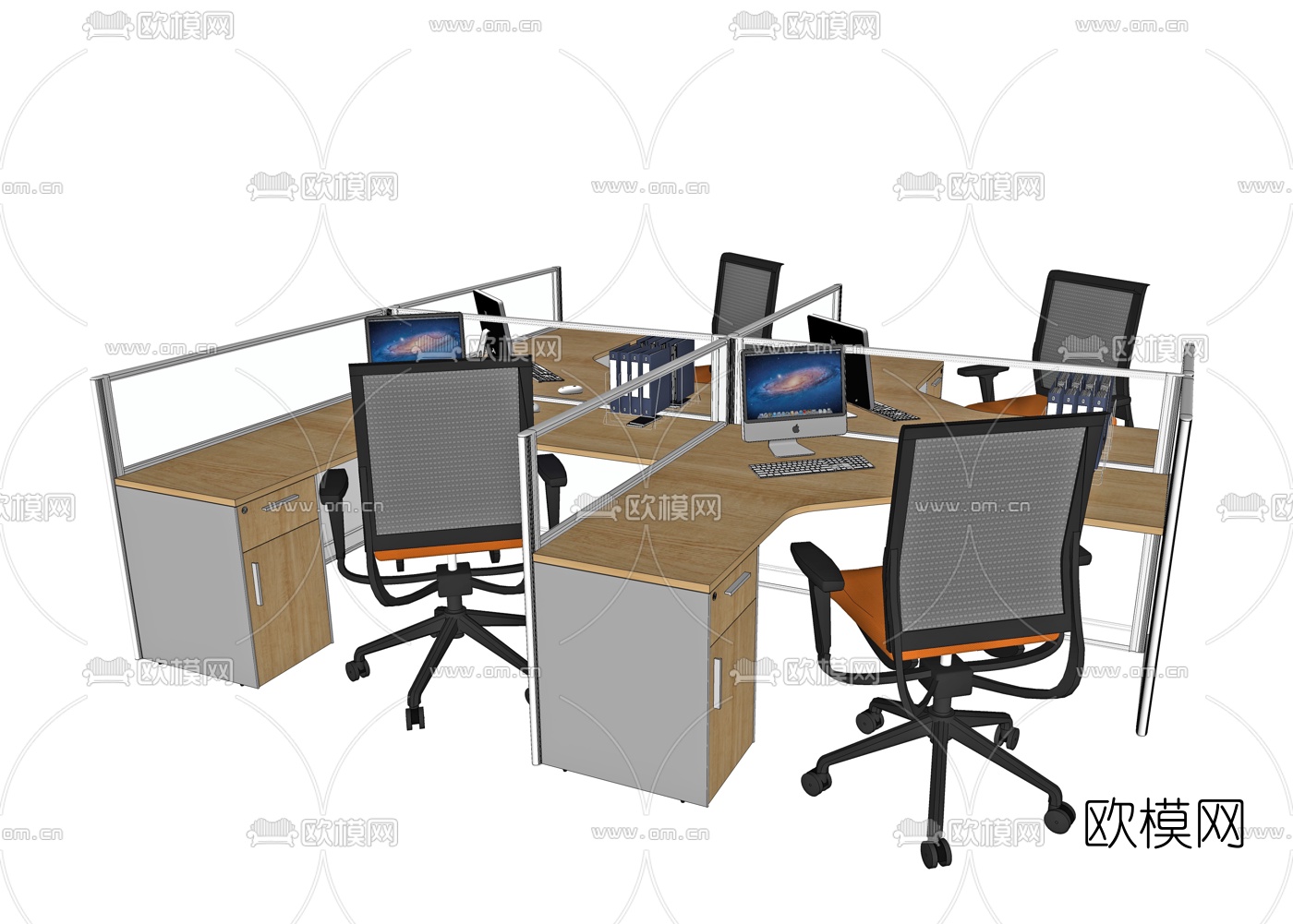 现代卡座办公桌椅su模型下载（渲染图4）