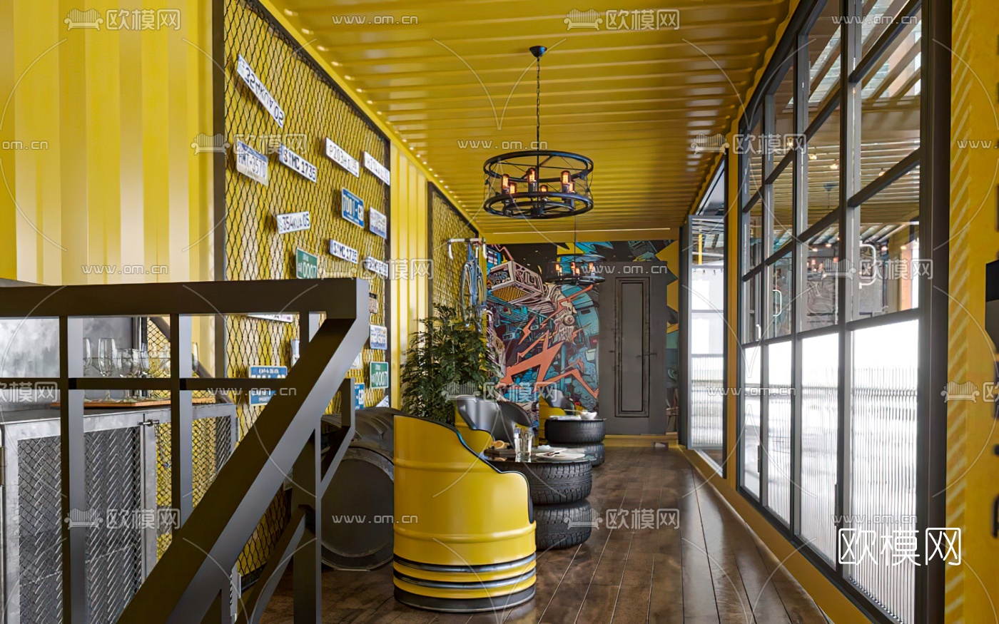 工业风双层咖啡厅3d模型下载（渲染图3）