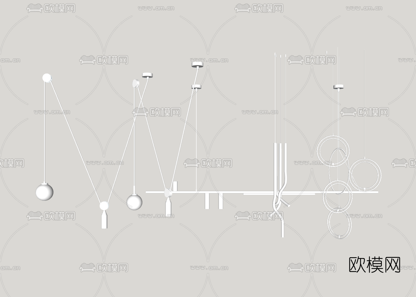 现代金属吊灯su模型下载（渲染图3）