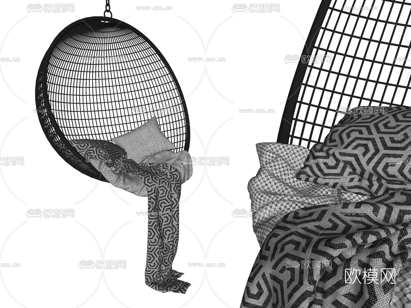 现代户外吊椅su模型下载（渲染图2）