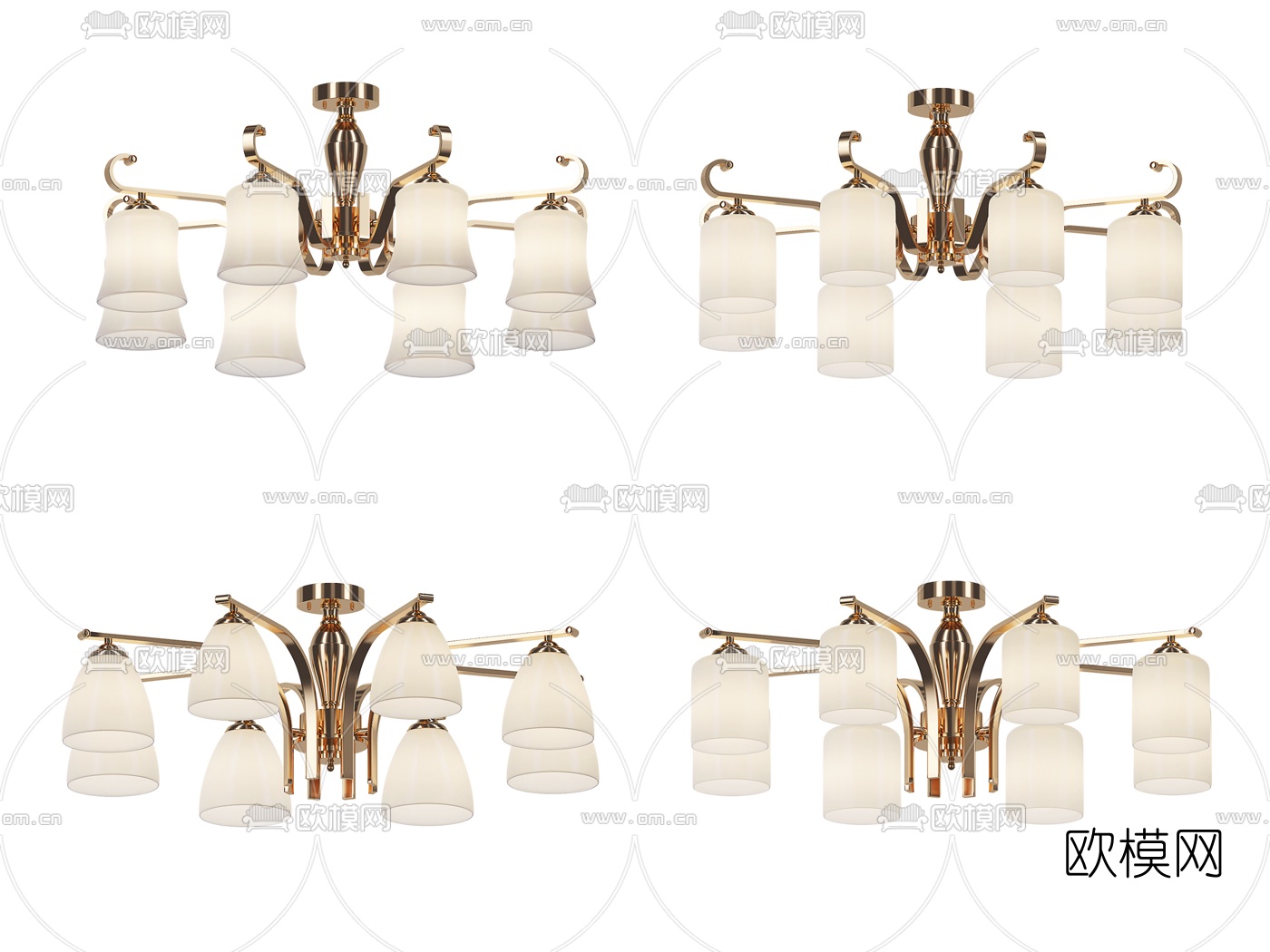 美式多头玻璃吊灯3d模型下载
