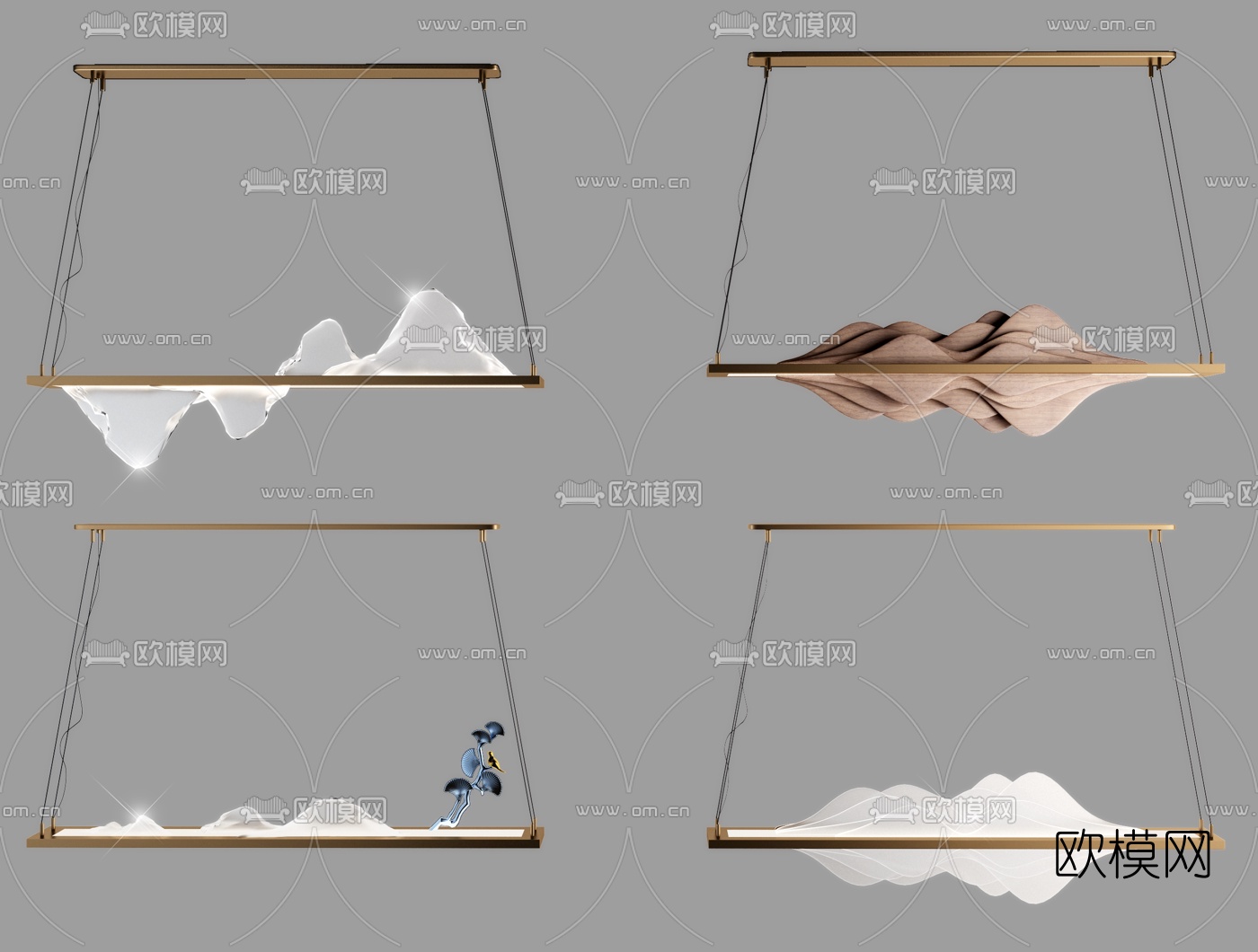 新中式假山装饰吊灯3d模型