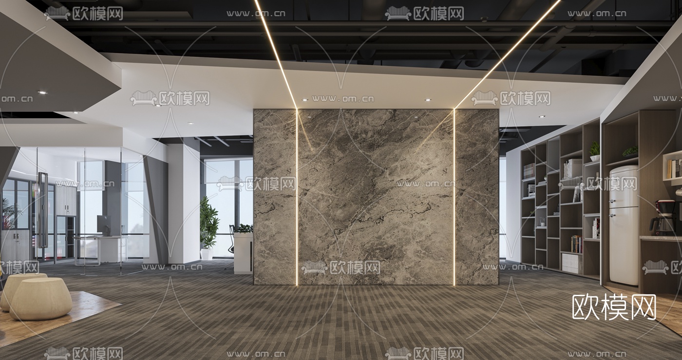 现代敞开式办公室3d模型