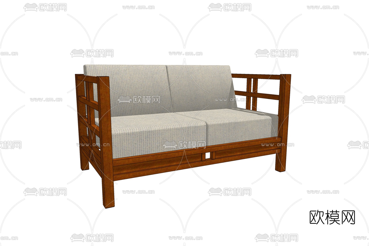 新中式布艺双人沙发su模型下载