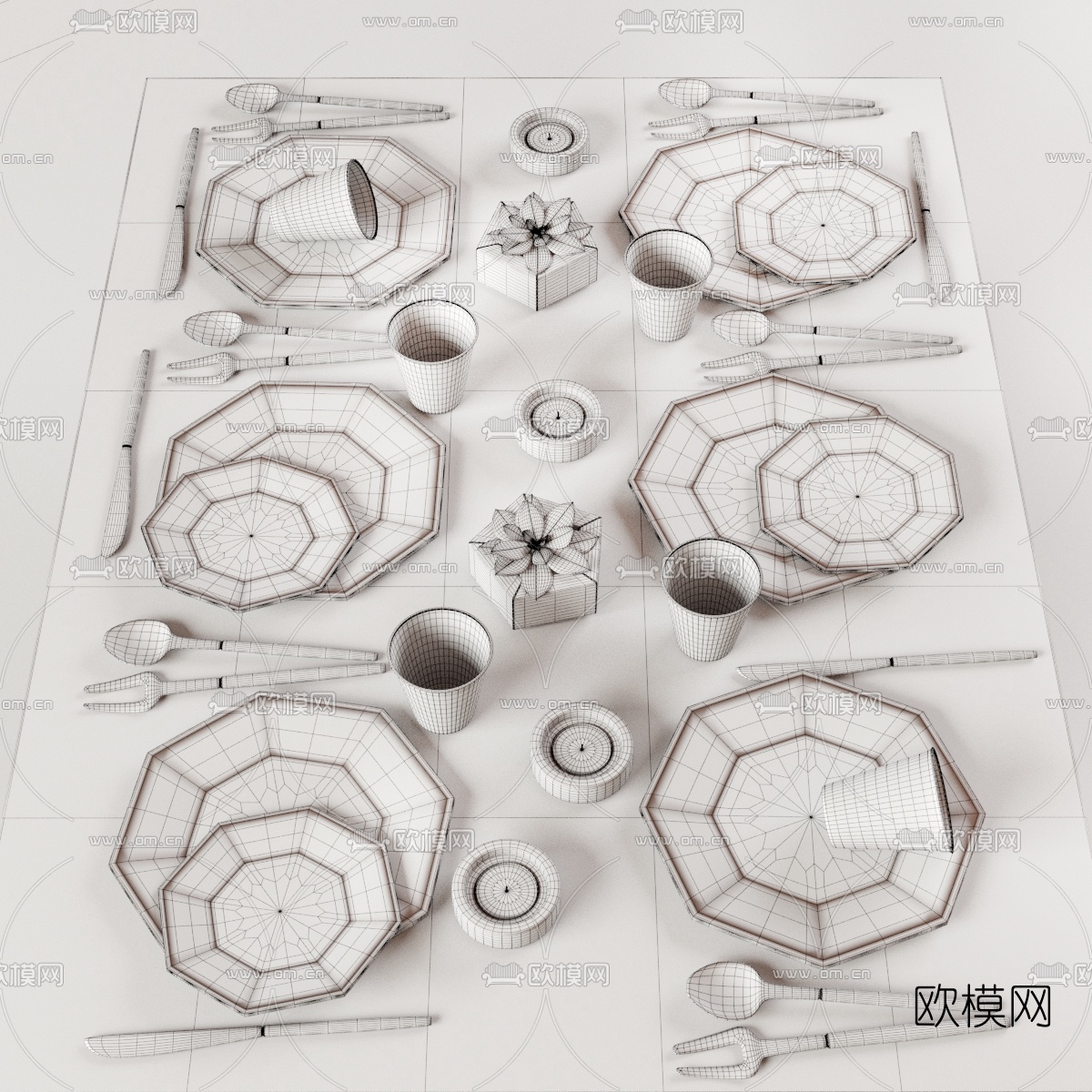 后现代金属刀叉餐具3d模型下载（渲染图3）