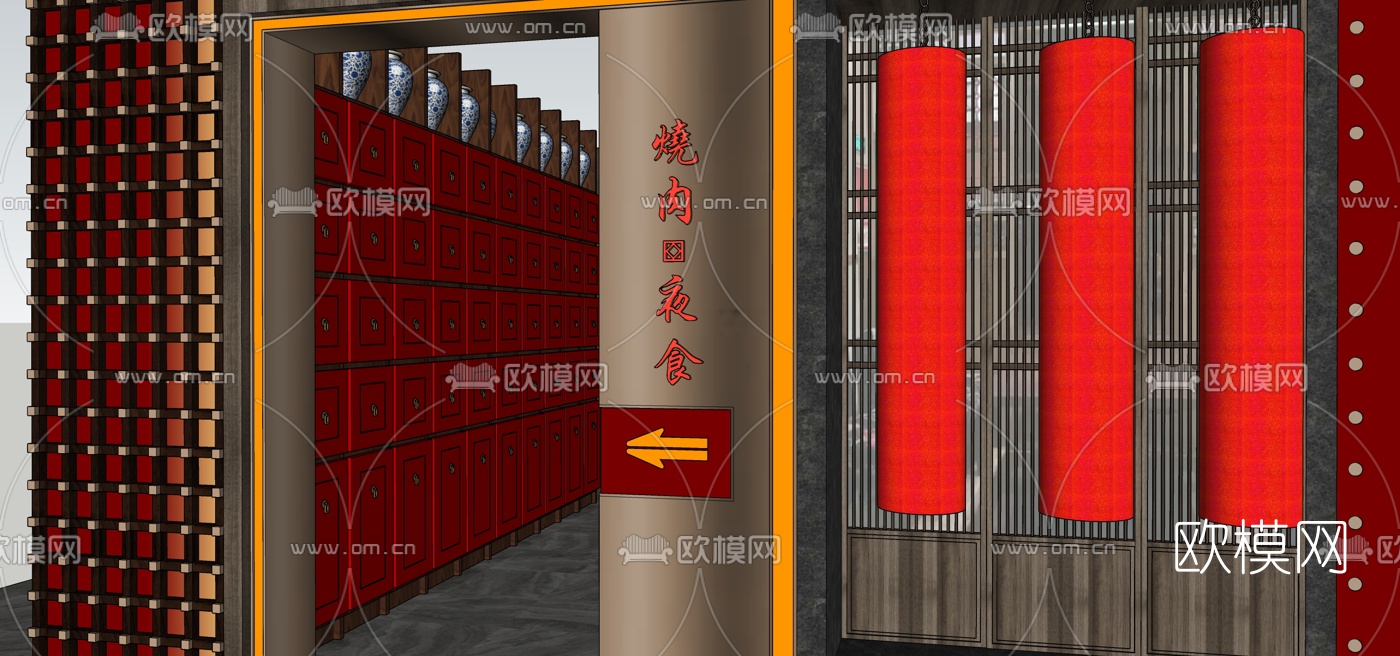 新中式烤肉店su模型