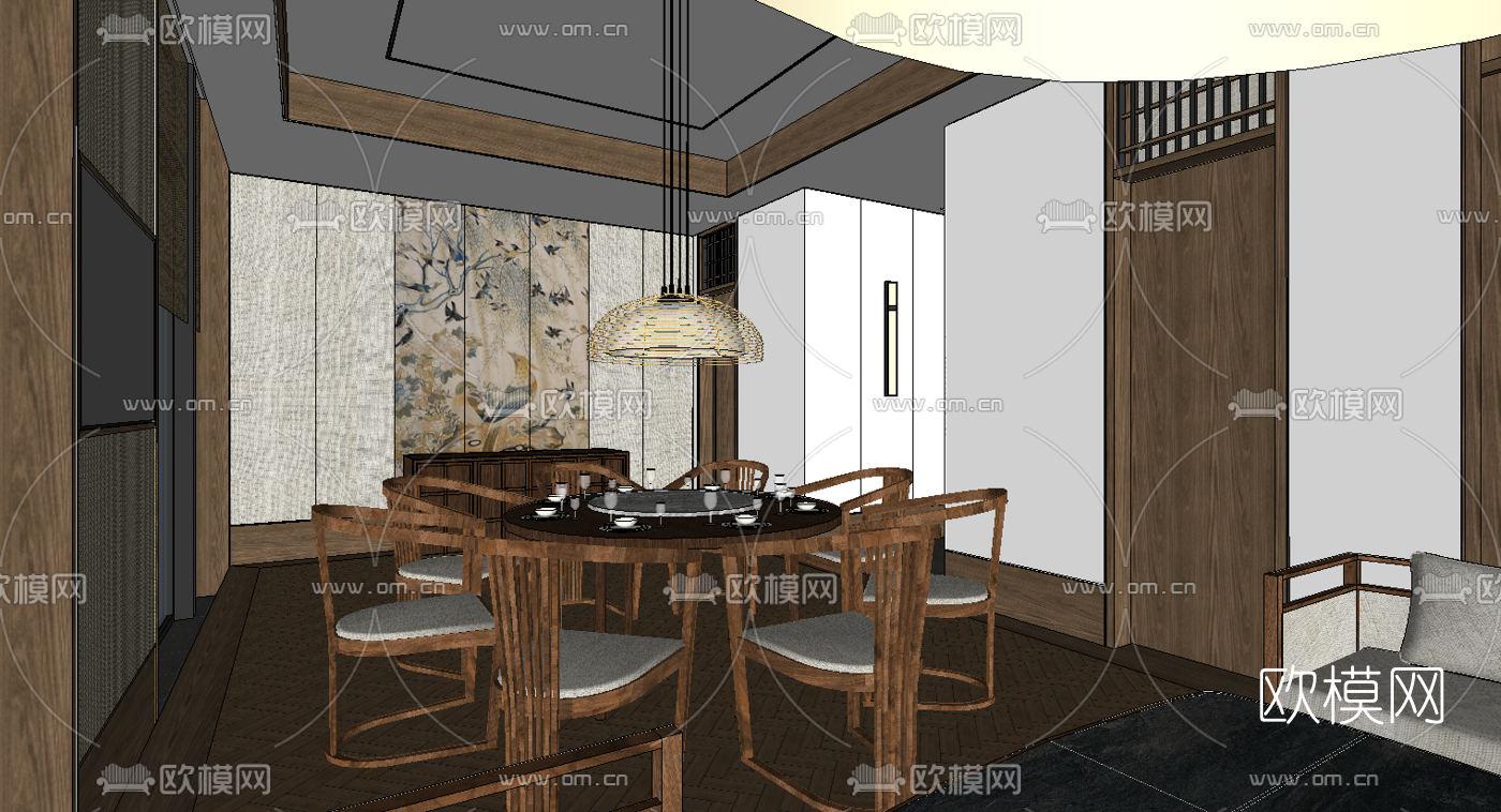 新中式酒店包房su模型
