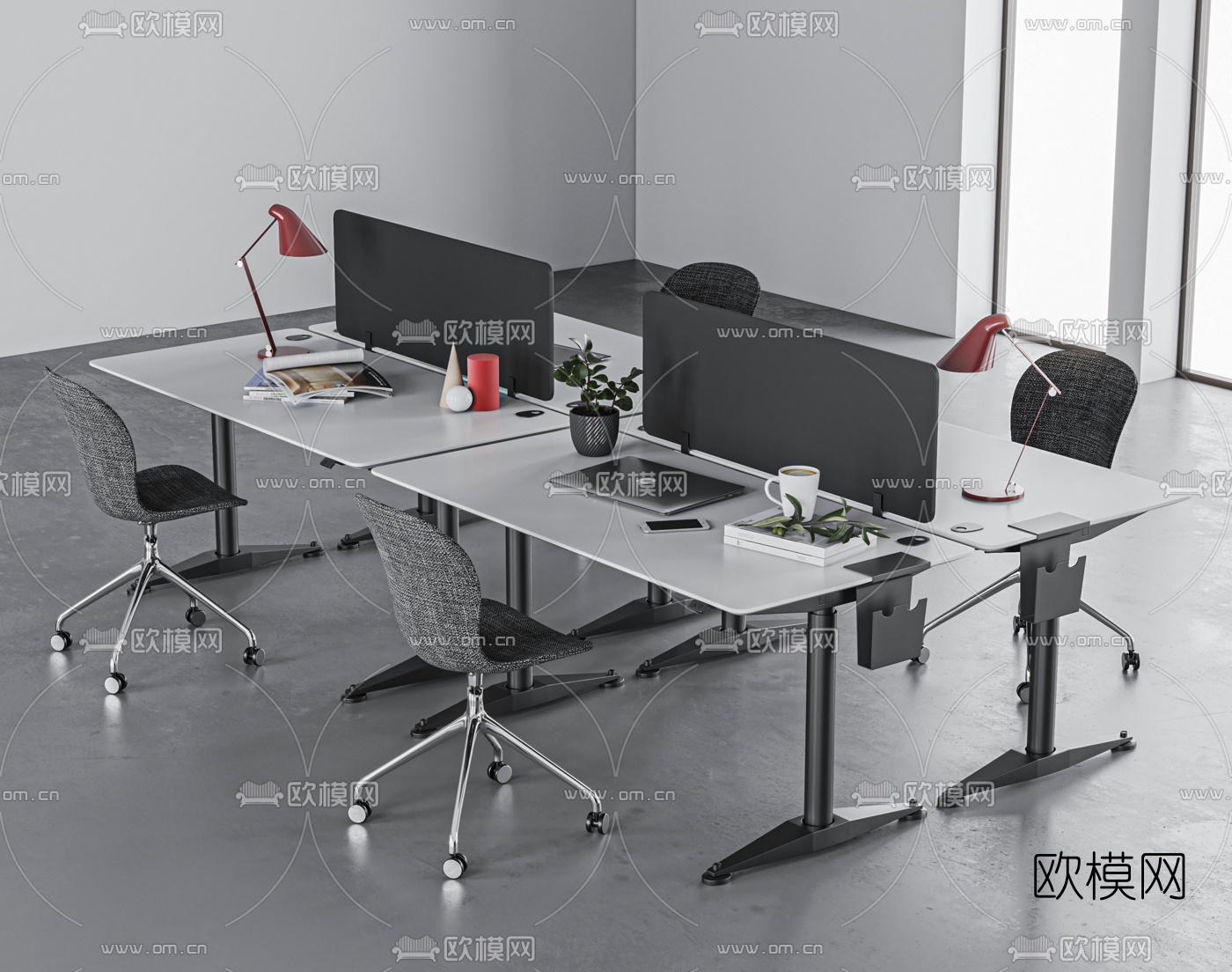现代办公桌椅卡位3d模型下载