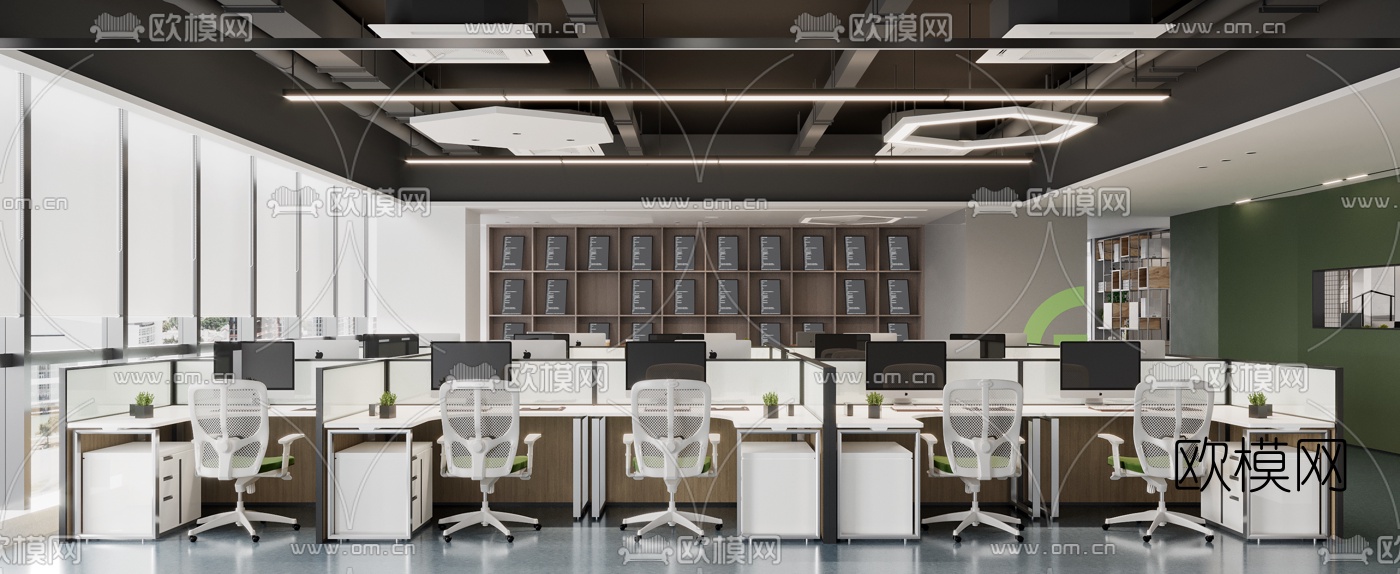 现代敞开式办公室3d模型-免费3dmax模型库-欧模网