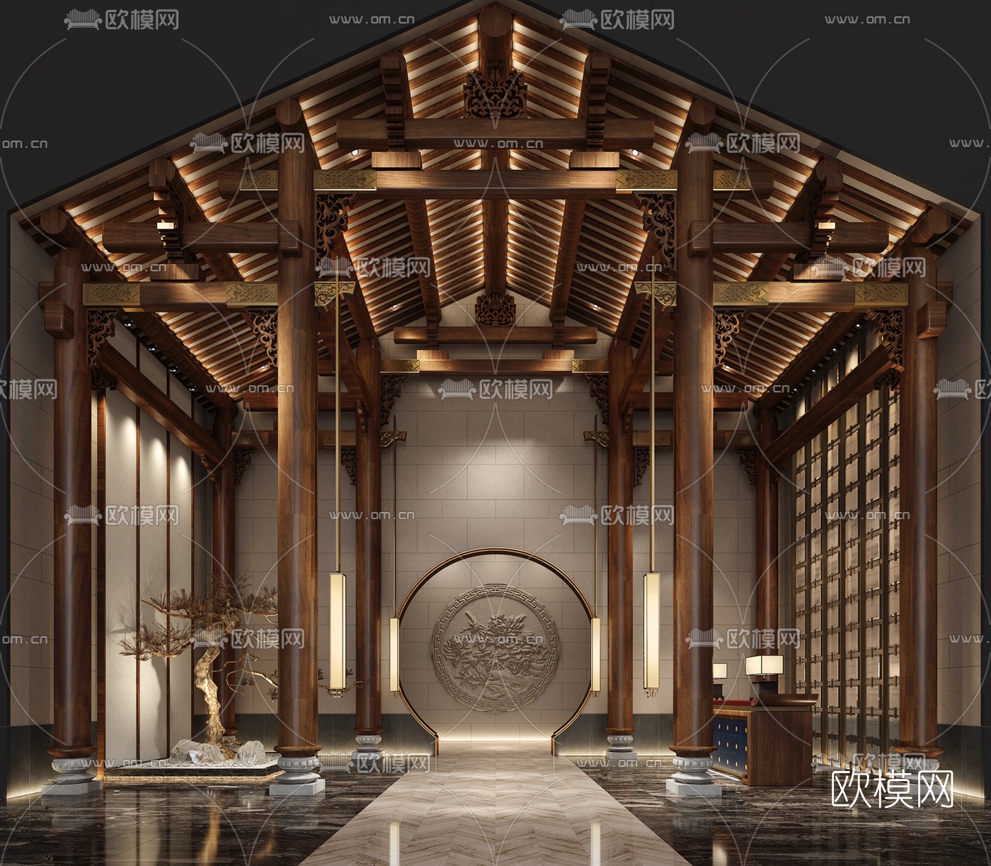 中式酒店中庭3d模型