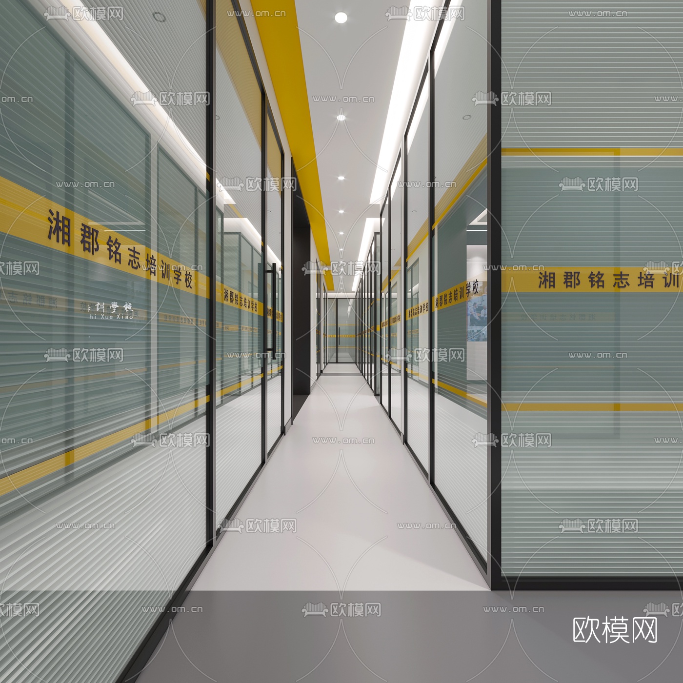 现代培训学校前台过道3d模型