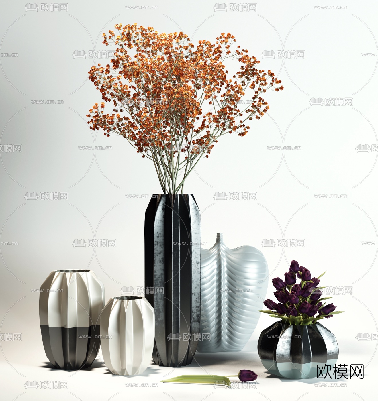 现代插花花瓶3d模型下载（渲染图1）