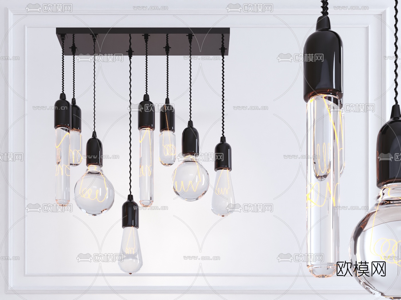 工业风灯泡吊灯3d模型下载