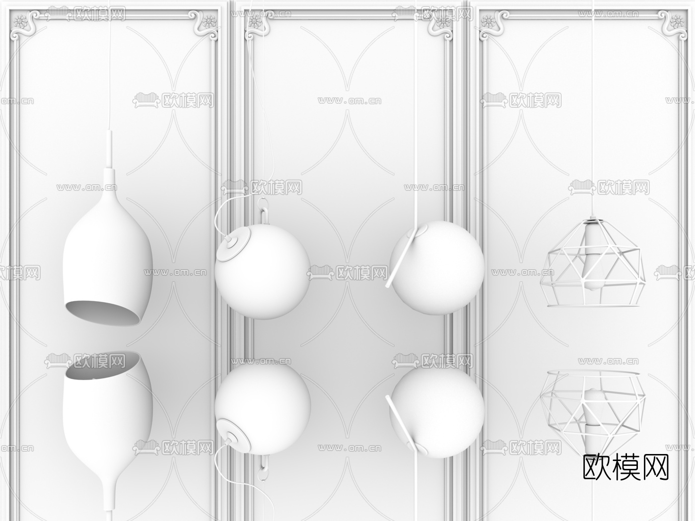 现代球形玻璃吊灯3d模型