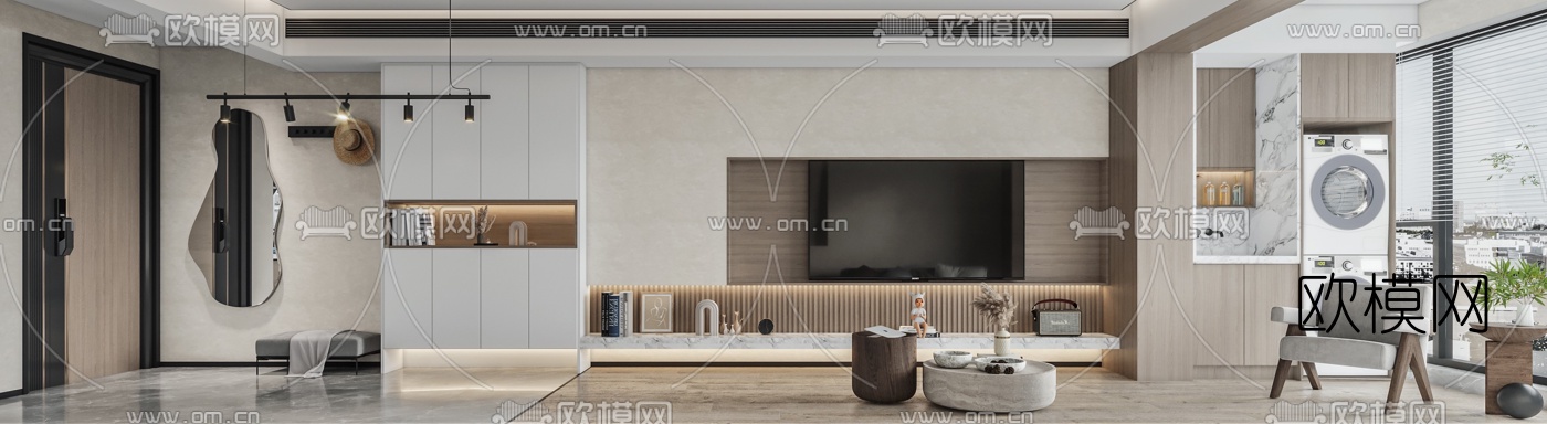 侘寂客厅餐厅3d模型