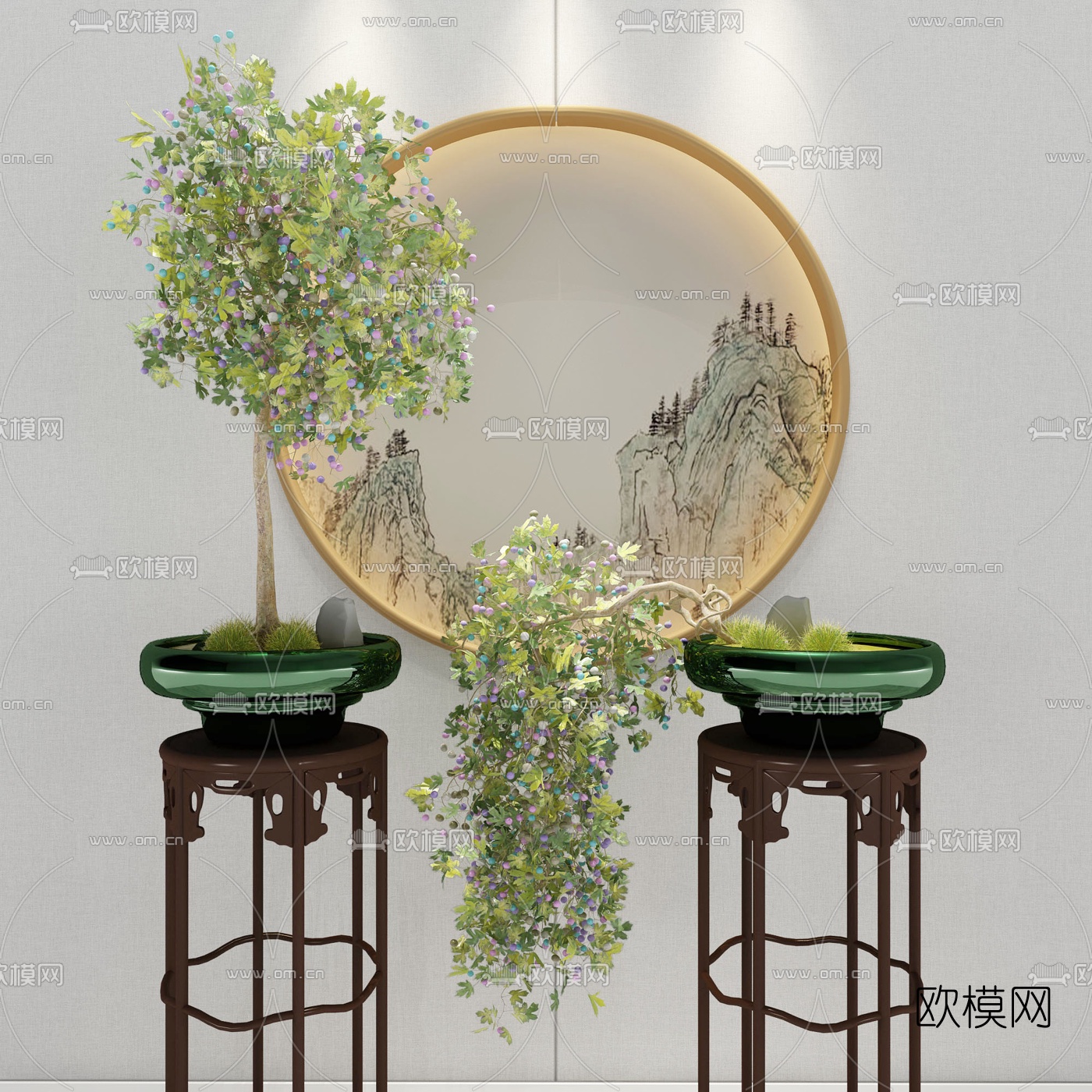 新中式盆景盆栽免费3d模型下载