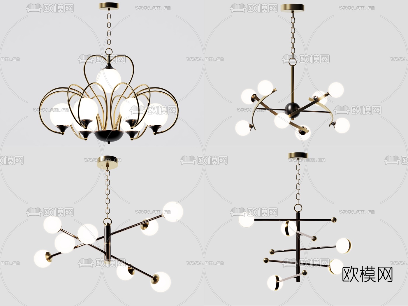 北欧金属多头吊灯3d模型下载