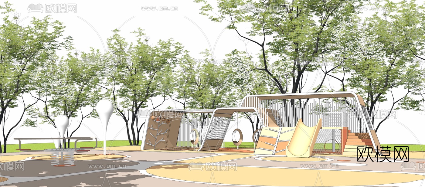 现代儿童滑梯su模型下载（渲染图2）