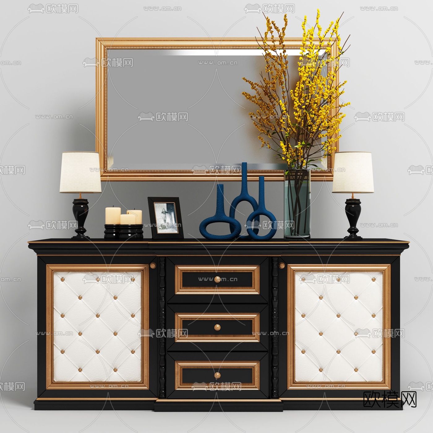 简欧轻奢边柜3d模型下载