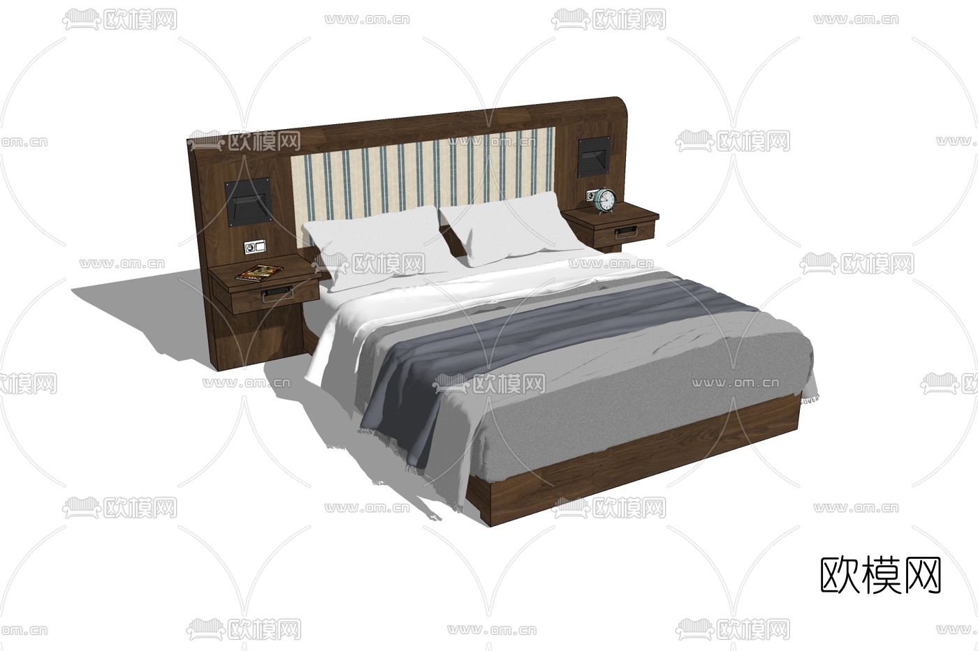 现代实木双人床免费su模型下载