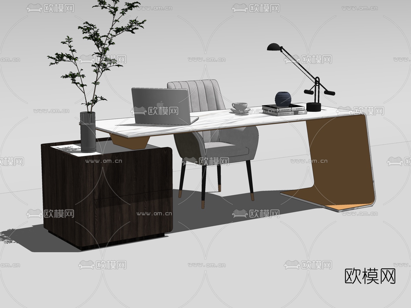 现代书桌椅su模型下载（渲染图2）