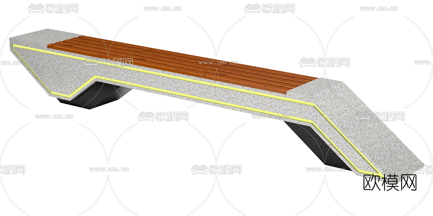 现代户外长凳3d模型下载（渲染图2）