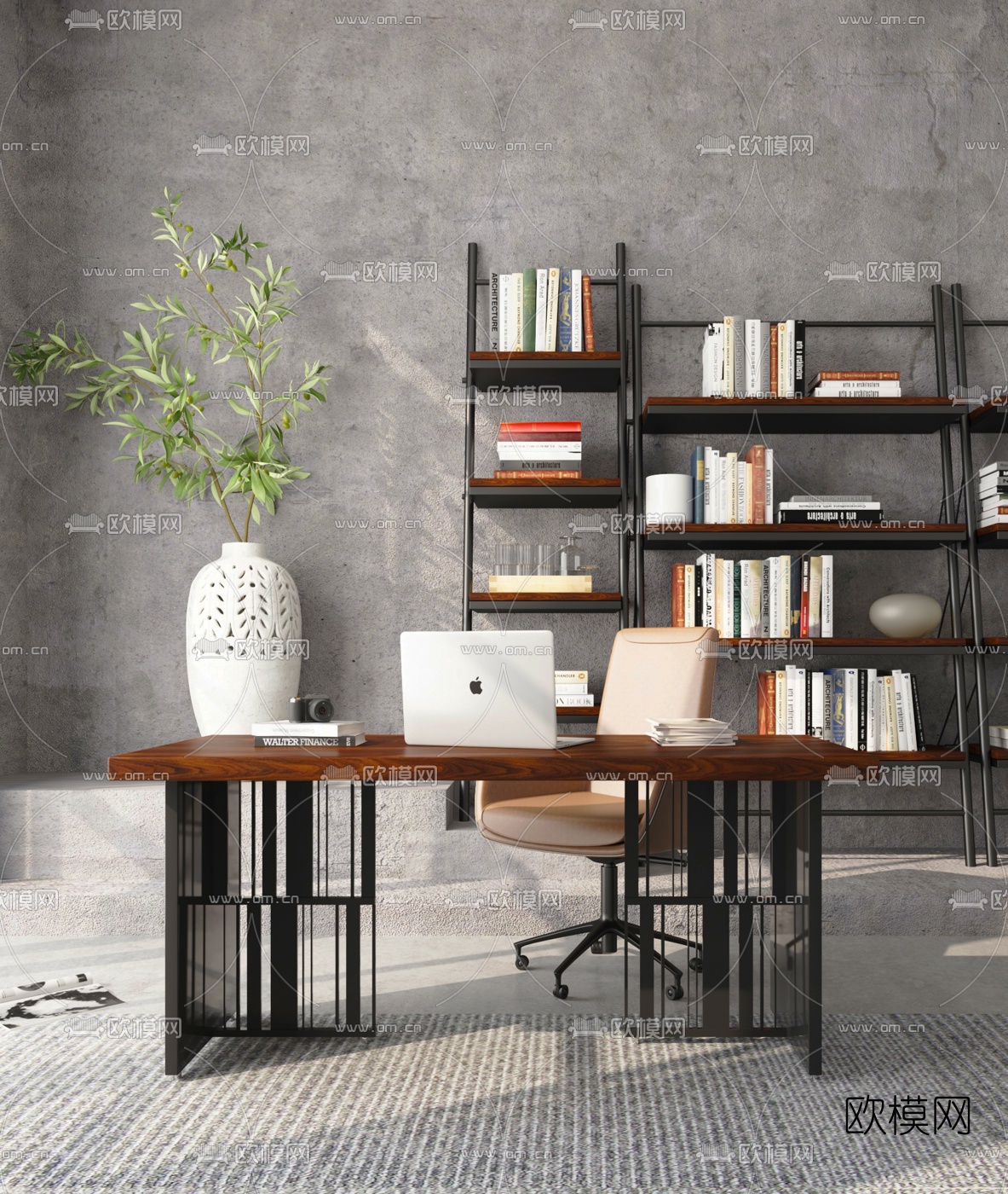 工业风书桌椅su模型下载