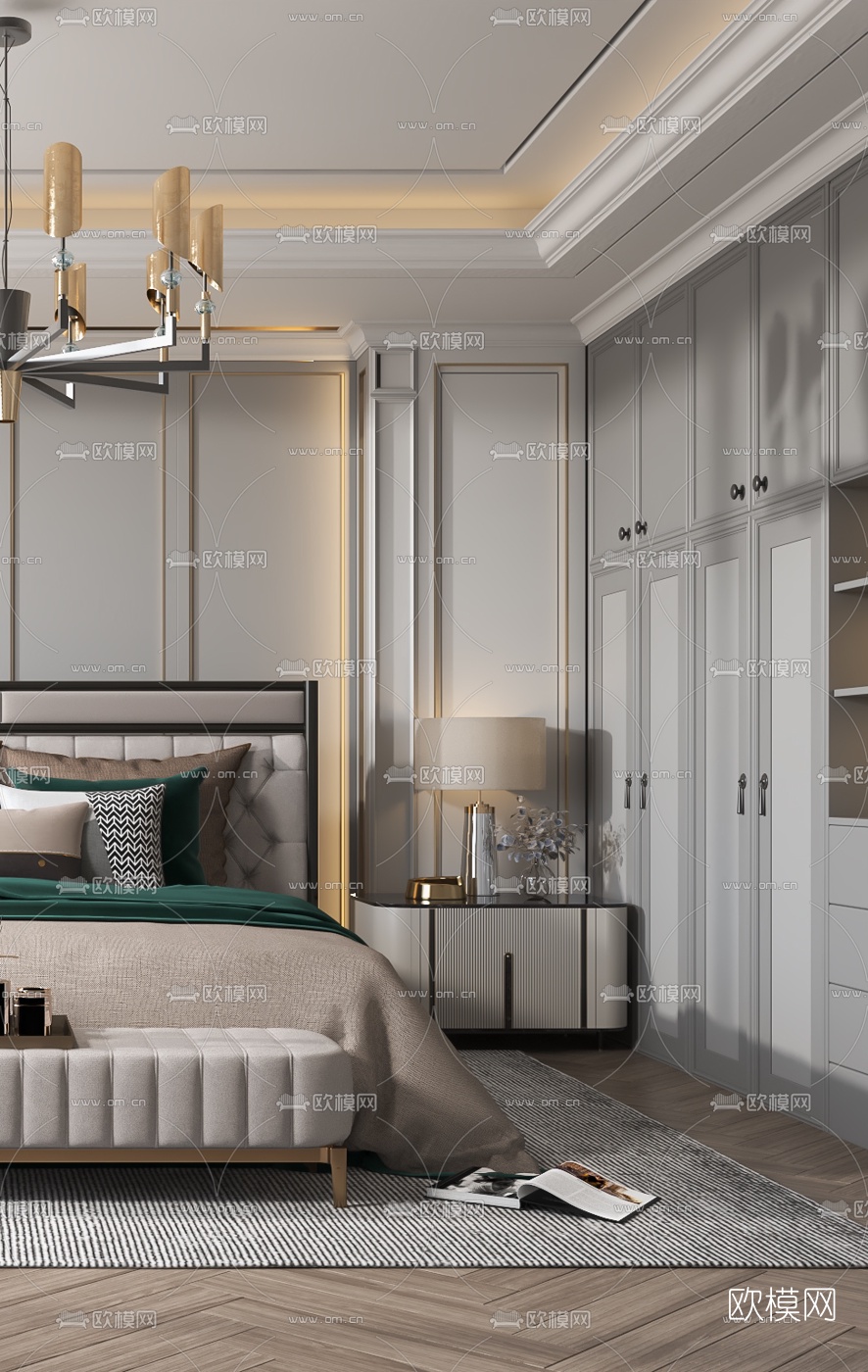 简美轻奢卧室3d模型下载（渲染图2）
