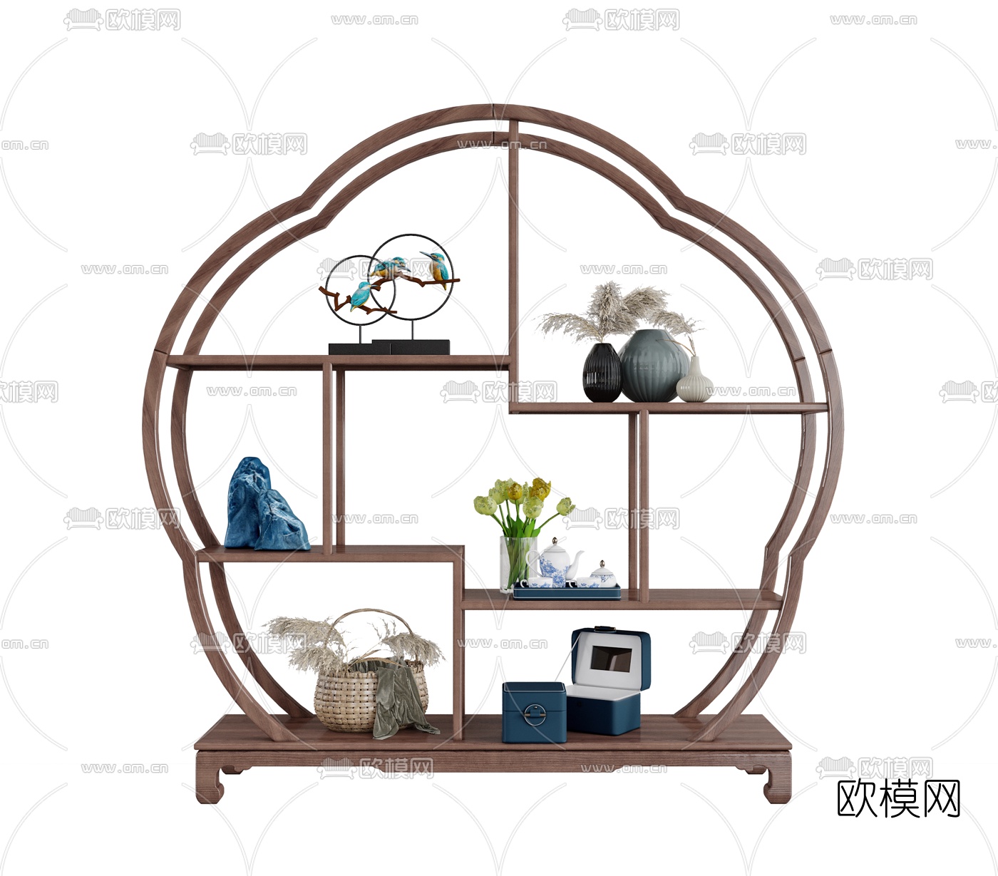 新中式实木博古架3d模型下载