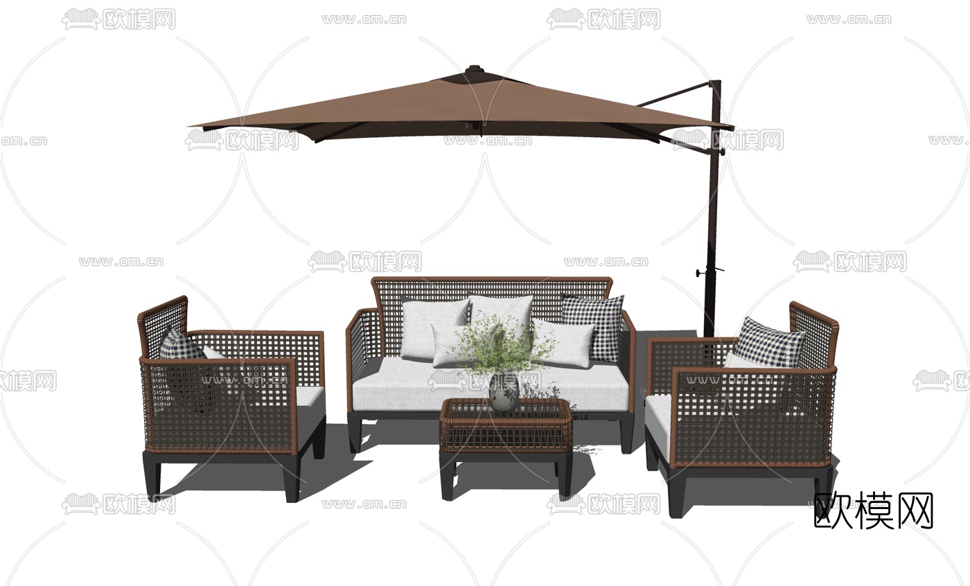 现代藤编户外沙发su模型下载