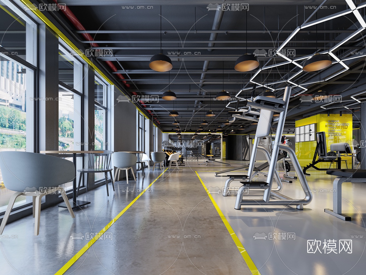 现代活力健身房3d模型下载（渲染图2）