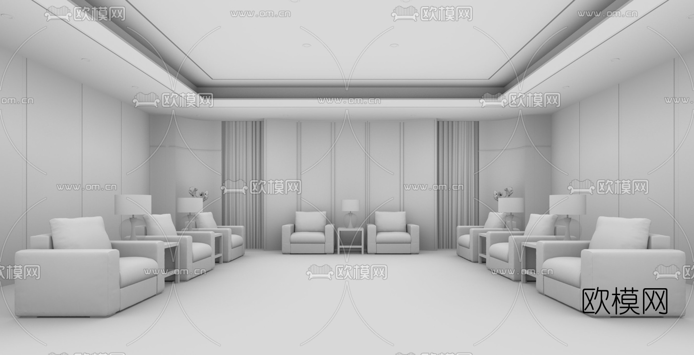 新中式贵宾接待室su模型下载（渲染图3）