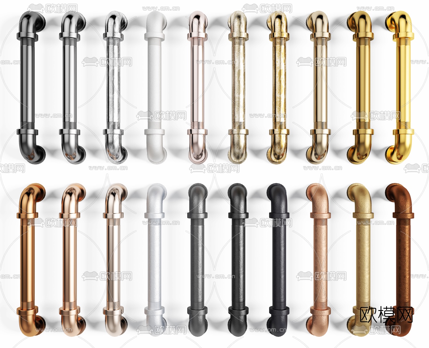 工业风金属管道门把手3d模型下载