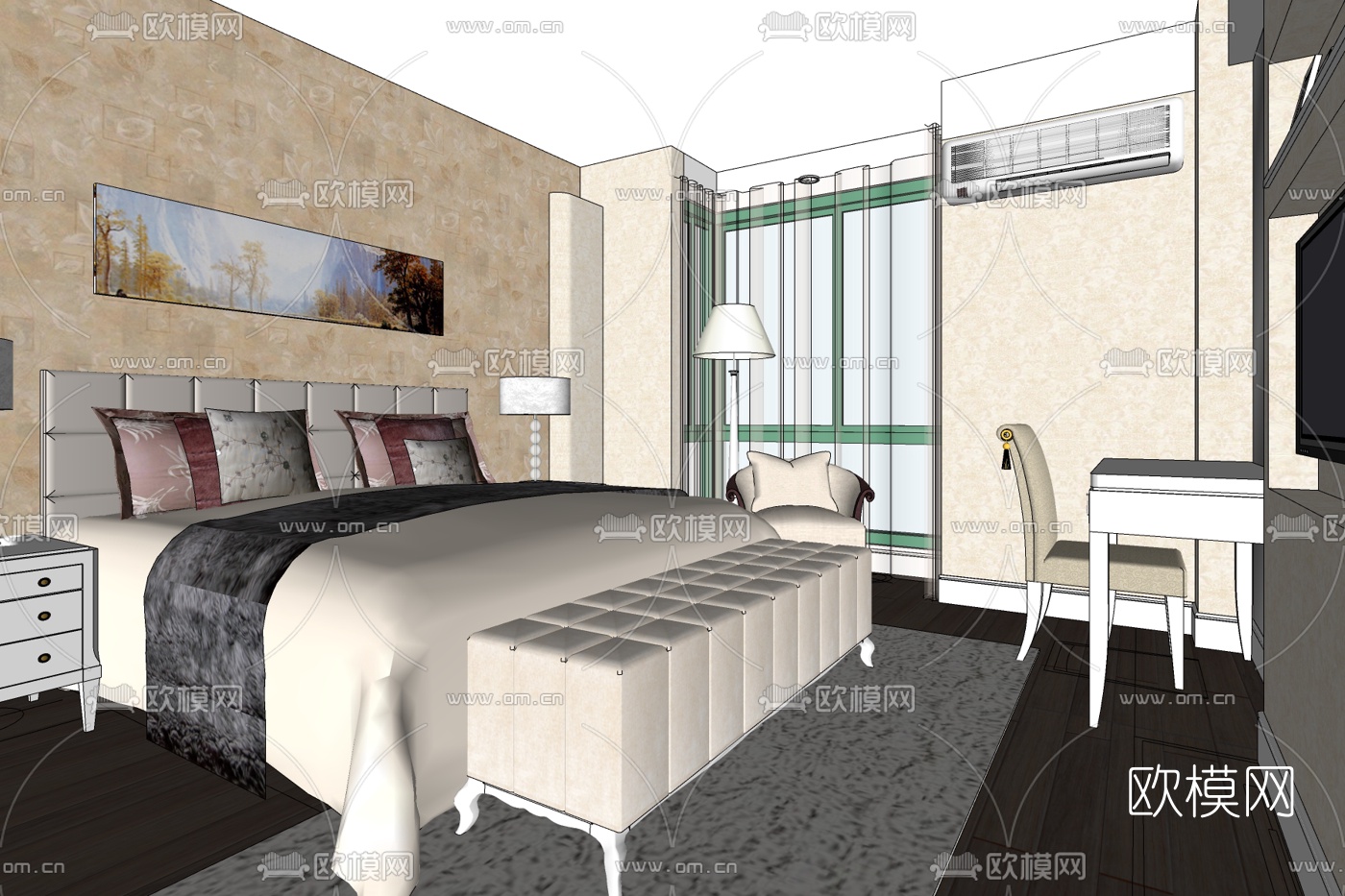 简欧主人房卧室免费su模型下载