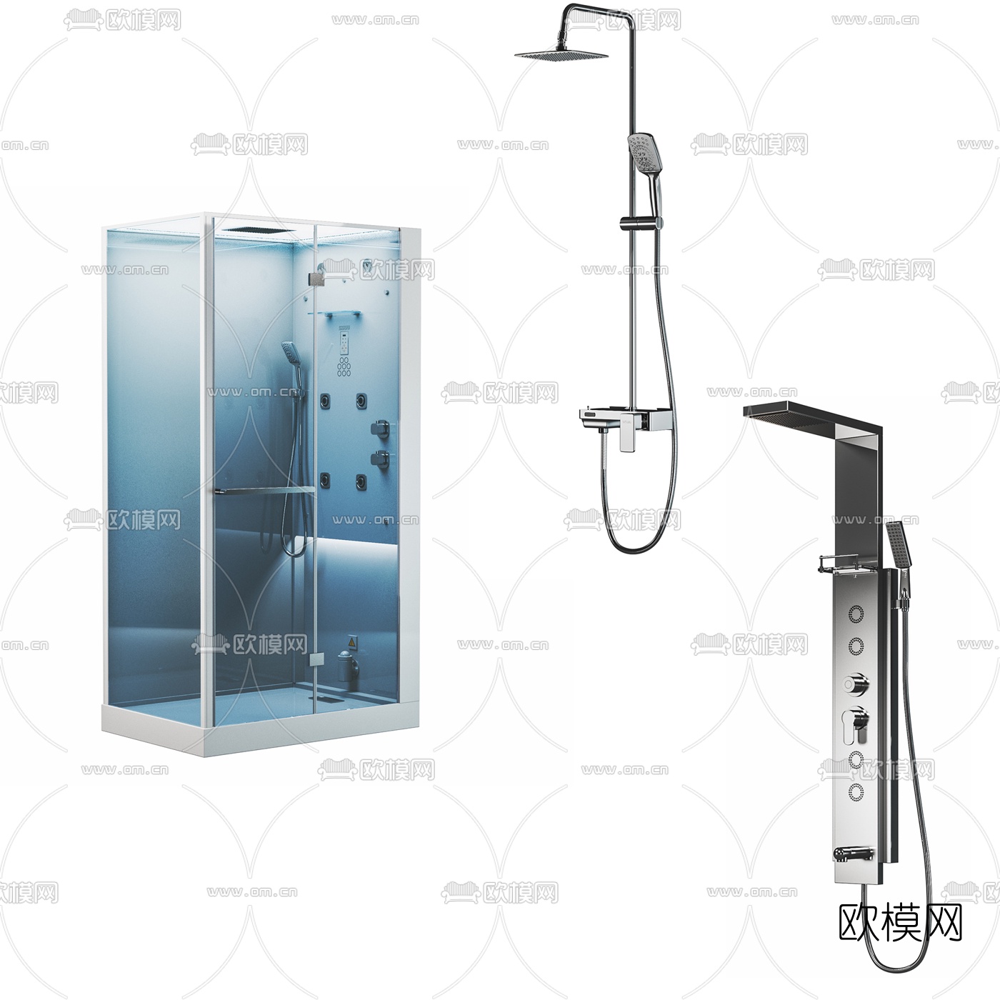 现代淋浴房花洒组合3d模型下载