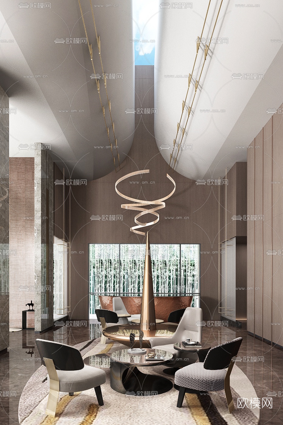 现代售楼处大堂休息区3d模型下载（渲染图1）