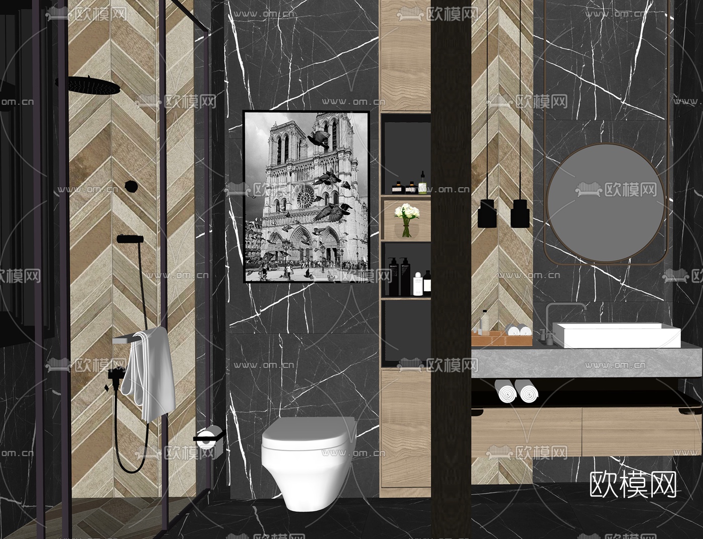 现代卫生间浴室su模型下载（渲染图2）